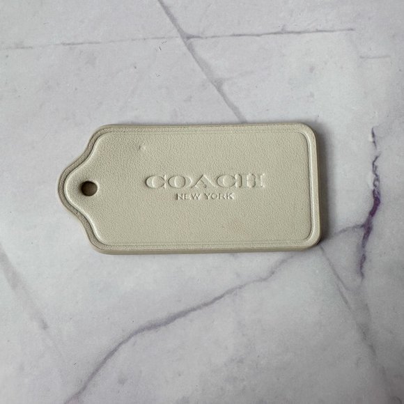 Coach Beige White Leather Tag Keychain w/ Engraved Lee - Handbag Accessories - Picture 1 of 6